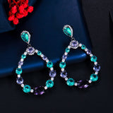 CWWZircons Gorgeous Round Brazilian Blue Cubic Zirconia Dangle Earring for Women Cute Aesthetic Luxury Bridal Jewelry Gift CZ775