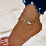 VAGZEB Gold Silver Color Vintage Anklet Set For Women Multilayers Adjustable Anklet Bracelet On Leg Foot Beach Jewelry