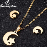 Shuangshuo Stainless Steel Butterfly Animal Jewelry Sets for Women Jewelry Mini Butterfly Necklace Earrings Cute collier Femme