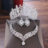 Mtcytea Baroque Crystal Water Drop Bridal Jewelry Sets Rhinestone Tiaras Crown Necklace Earrings for Bride Wedding Dubai Jewelry Set