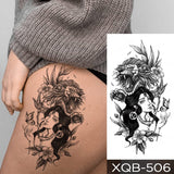 Waterproof Temporary Tattoo Sticker Black Dragon Snake Peony Rose Totem Flash Tatto Women Men Dark Sexy Waist Arm Fake Tattoos