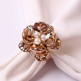 6pcs/lot New Napkin Ring Pearl Flower Napkin Button Electroplating Rose Flower Dinner Ring