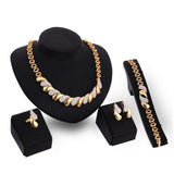 Women's Jewelry Set Wedding Party Water drop Red CZ Crystal Necklace Earrings Bracelet Ring Indian Gold Plated Jewelry Set