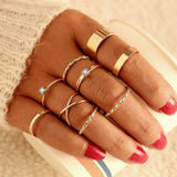 Bohemian Gold Color Chain Rings Set For Women Fashion Boho Moon Heart Butterfly Zircon Rings Party Trend Jewelry Gift