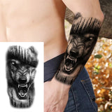 Black Forest Tattoo Sticker For Men Women Children Tiger Wolf Death Skull Temporary Tattoo Fake Henna Skeleton King Animal Tatoo