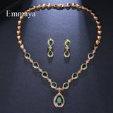 Emmaya New Arrival Green Waterdrop Appearance Zirconia Charming Costume Accessories Earrings And Necklace Jewelry Sets