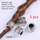 Mtcytea 5 Pcs Retro Silver Metal Hair Braid Dread Dreadlock Beard Beads Rings Tube Appro 6mm Inner Hole Jewelry 40 Style