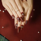Mtcytea 24Pcs Christmas Elk White Snowflake Red Removable Wearable Artificial Fake Nails Press On Nail Art Glitter Reusable False Nails