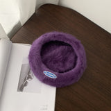 K216 Women's Winter Hats Korean Rabbit Fur Berets Female Wild Casual Wild  Painter Hats Female Tide British Ins Octagonal Hat