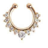 New Crystal Clicker Fake Septum For Women Men Clip Hoop Nose Ring Faux Piercing 12 style gold Plated Alloy Body Jewelry