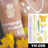 Waterproof Temporary Tattoo Sticker Flowers Mandala Henna Gold Silver Metallic Flash Tatoo Boho Lotus Jewelry Glitter Body Art