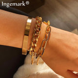 5Pcs/Set Bohemian Punk Cuban Chain Bracelets Set for Women Lock Snake Link Charm Bracelets Bangles Couple Fashion Wrist Jewelry