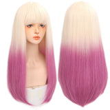 Synthetic Long straight hair black comic bangs girl wig natural bangs cosplay Lolita party Heat-resistant wig