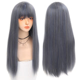 Synthetic Long straight hair black comic bangs girl wig natural bangs cosplay Lolita party Heat-resistant wig