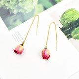 Mtcytea Women Natural Dried Flower Earrings Imitation Colors Rose Drop Earring Party Real Dry Flower Jewelry