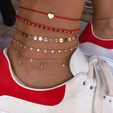 Tocona Layered Gold Color Shell Pendant Chain Ankle Bracelet Leg Foot Jewelry Boho Charm Anklets for Women Accessories Mujer