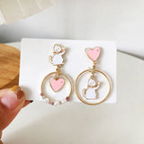 Asymmetry Of Fashion Cute Cat Fan Earring Kitten Stud Earrings Pink Rabbit Cherry Blossom Accessories Trend Party Jewelry Gift