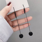 Mtcytea New  Long Tassels Black Joker Contracted Metal Ball Drop Earrings Women Temperament Weddings Jewelry Gift