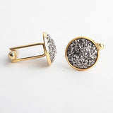 Simple Luxury Colorful Drusy Stone Cufflinks for Men Women Round Rhinestone Cuff links Novelty Shirt Sleeve Buttons Accessories