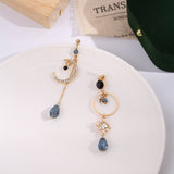 Trendy Asymmetric Dangle Earrings For Women Shiny Crystal Flower Butterfly Long Tassel Cute Cat Earring Sweet Jewelry