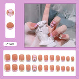 Mtcytea 24Pcs/Box Sweet Short Round/Square Head False Nail Art Full Cover Detachable Artificial Fake Nails Ballerina Press on Nails Tips