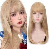 Synthetic Long straight hair black comic bangs girl wig natural bangs cosplay Lolita party Heat-resistant wig