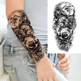 Black Forest Tattoo Sticker For Men Women Children Tiger Wolf Death Skull Temporary Tattoo Fake Henna Skeleton King Animal Tatoo