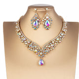 Baroque Crystal Water Drop Bridal Jewelry Sets Rhinestone Tiaras Crown Necklace Earrings for Bride Wedding Dubai Jewelry Set