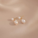 Minar Delicate Irregular Freshwater Pearl Earring for Women Gold Color Metal Hanging Drop Earrings Statement French Jewelry