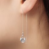 Long Silver Plated Crystal Leaf Tassel Drop Earrings For Women Wedding Fashion Jewelry Gift