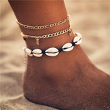 Mtcytea Boho Ocean Beach Adjustable String Macrame Mussel Sea Shell Cowrie Ankle Bracelet White Beads Turtle Anklets for Women