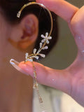 Fashion Sparkling Crystal Flower Ear Cuff Without Piercing Clip Earrings For Women Irregular Tassel Ear Clip Wedding Jewelry