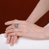 QMCOCO Silver Color Retro Design Square Stone Ring Fashion Geometric Woman Ring Chinese Style Open Adjustable Ring