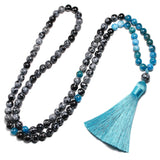 8mm Natural Snowflake Obsidian Stone Beads and Apatite 108 Japamala Necklace For Women Men Bracelets Sets Meditation Jewelry