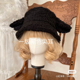 Mtcytea Handmade Sheep Baa Bucket Hat Lolita Sheep Cap with Ears Cute Girl Lambswool Material Black White Sheep Ear Hat Holiday Gift