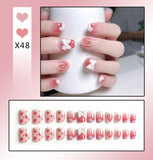 Mtcytea 24Pcs/Box Sweet Short Round/Square Head False Nail Art Full Cover Detachable Artificial Fake Nails Ballerina Press on Nails Tips