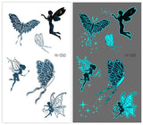 Blue Luminous Tattoo Sticker Women Arm Face Glowing Tattoo Body Art Tattoo Snake Butterfly Electric Syllable Party Tattoo New