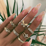 IPARAM Bohemian Vintage Crystal Geometric Joint Ring Set for Women Star Moon Personality Design Ring Set Party Jewelry Gift