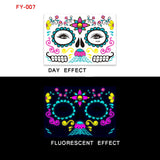 Face Tattoo Sticker Day of the Dead Funny Temporary Neon Face Sticker for Festival Masquerade Party Makeup