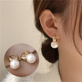 Mtcytea  Cute Pearl Studs Hoop Earrings for Women Gold Color Eardrop Minimalist Tiny Huggies Hoops Wedding Fashion Jewelry