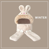 women fashion Cute Cartoon Rabbit ears HatImitation mink Cap girl Winter Warmth Thickened with Scarf gloves one-piece hat