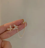 Korean Fashion Butterfly Earrings For Women Female Pearl Chain Ear Cuff Earrings Trendy Jewelry Party Gifts