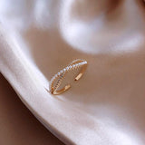 South Korean New Cross Bow Pearl Ring Female Fashion Temperament Personality Adjustable Opening Forefinger Ring