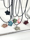 Trend Natural Stone Hexagon Crystal Rose Quartz Opal Star Pendant Necklace for Women Fluorite Lapis Bullet Pendulum Jewelry Gift