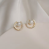 Korea Elegant Cute Pearl Hoop Earrings for Women Classic Small Zircon Huggie Pearl Stud Earring Wedding Kpop Jewlery