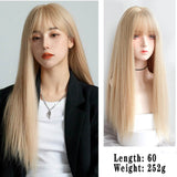 Synthetic Long straight hair black comic bangs girl wig natural bangs cosplay Lolita party Heat-resistant wig