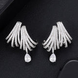 Mtcytea Luxury DOUBLE CLAWS STUD Earrings Trendy Cubic Zircon Indian gold earrings for women Wedding Engagement Party JEWELRY GIFT