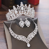 Mtcytea Baroque Crystal Water Drop Bridal Jewelry Sets Rhinestone Tiaras Crown Necklace Earrings for Bride Wedding Dubai Jewelry Set