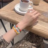 Mtcytea New Korean Cute Flowers Daisy Bracelets Transparent Colorful Beaded Handmade Elastic Wristband for Women Jewelry Dropshipping