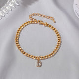 Mtcytea Tiny Crystal Zircon Initial Letter Anklets Women Alphabet Cuban Link Foot Chain Beach Leg Bracelets Boho Jewelry Christmas Gift